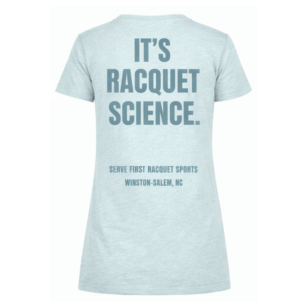 Light blue t-shirt with text on the back on a white background