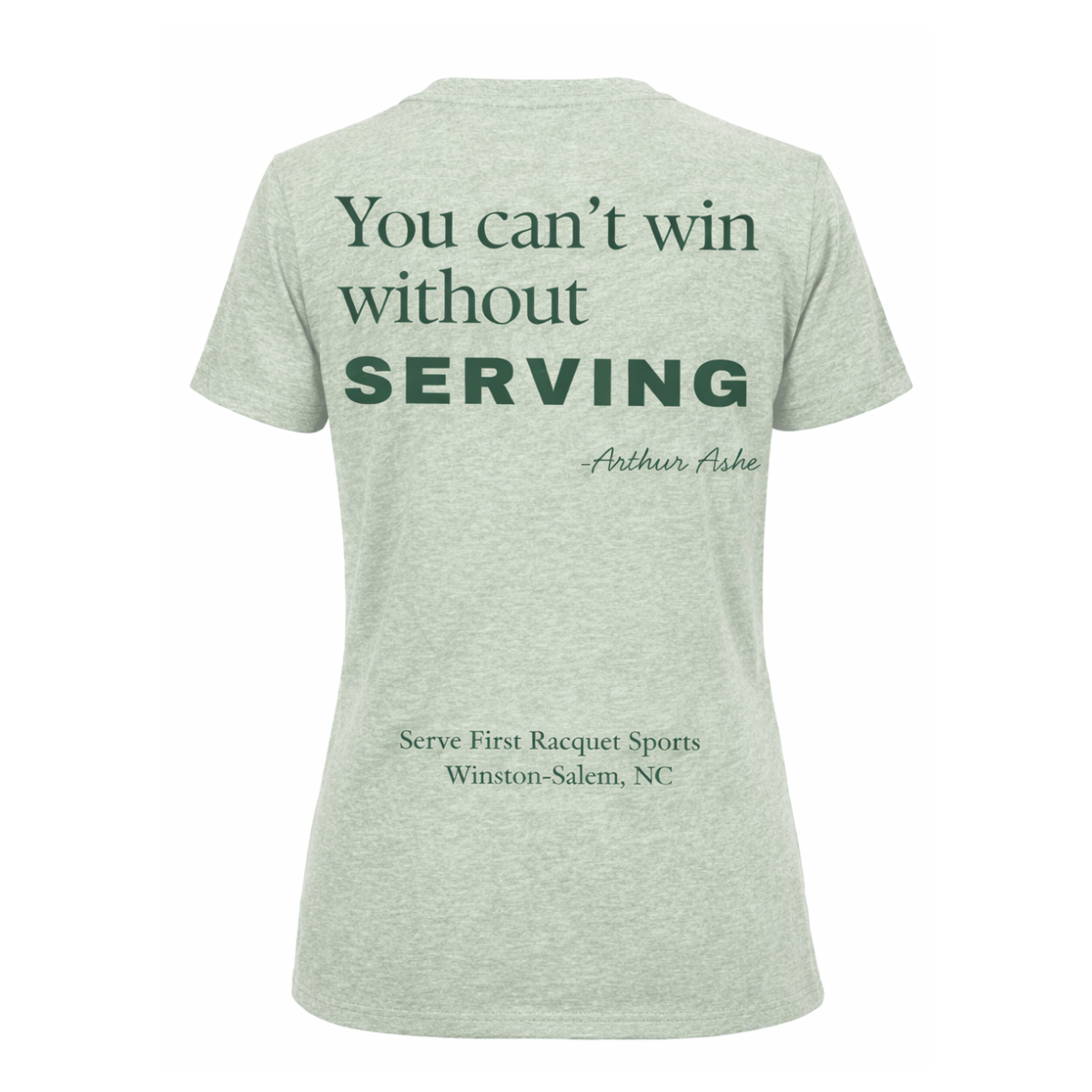Green t-shirt with motivational quote on a white background
